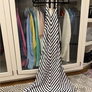 STAUD Navy and White Striped Dress